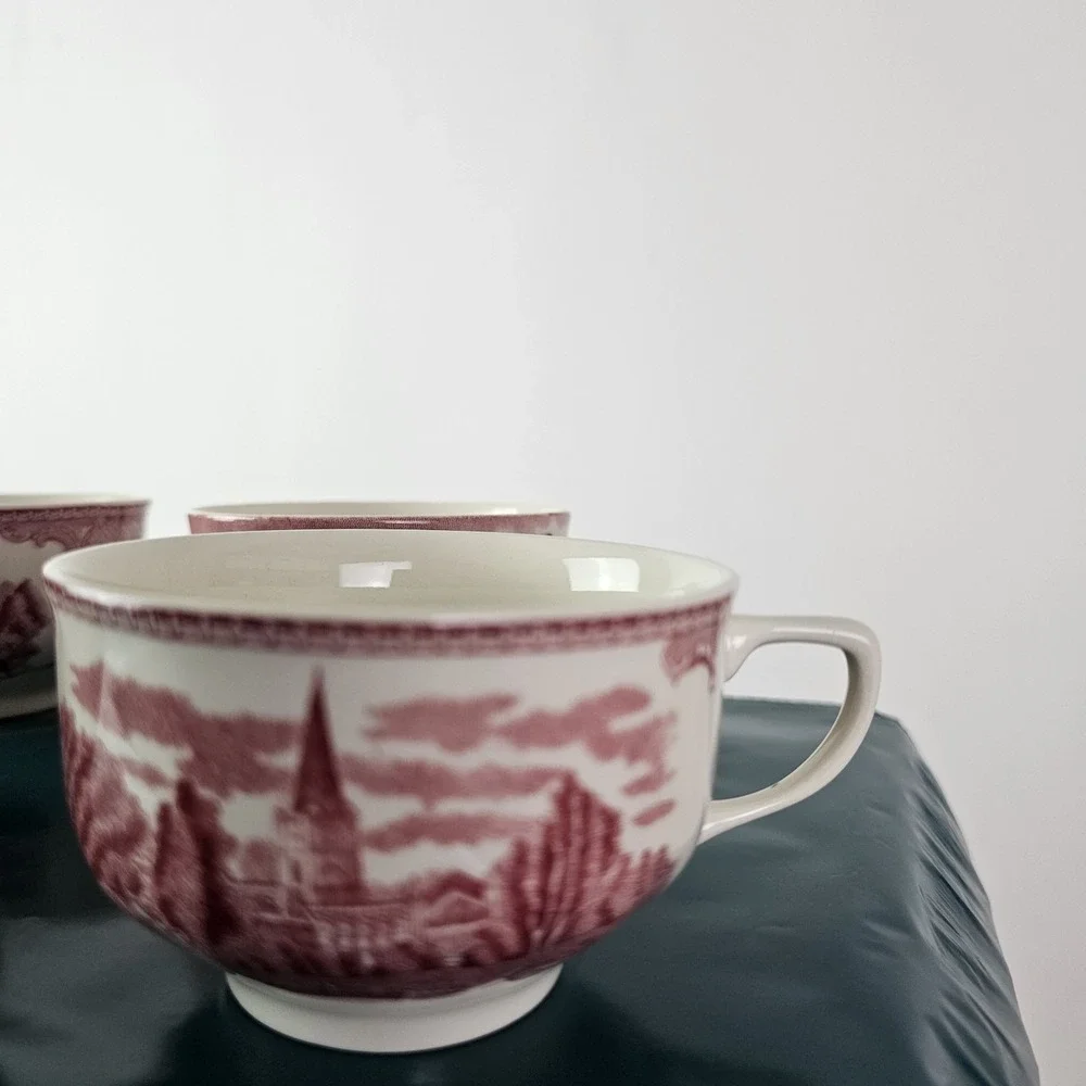 Johnson Bros Historic America Red Tea Cup &‎ Saucer Mix SF Gold Rush Castle 8pc